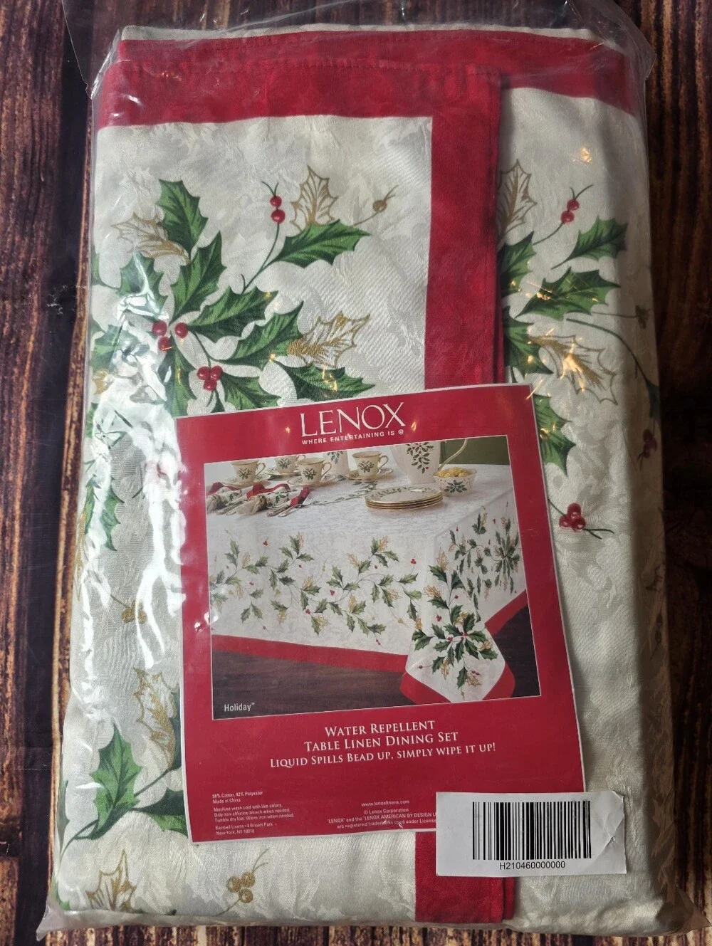 Lenox Golden Holly Retired Tablecloth 140 x 60 + Napkins Service For 12 Holiday